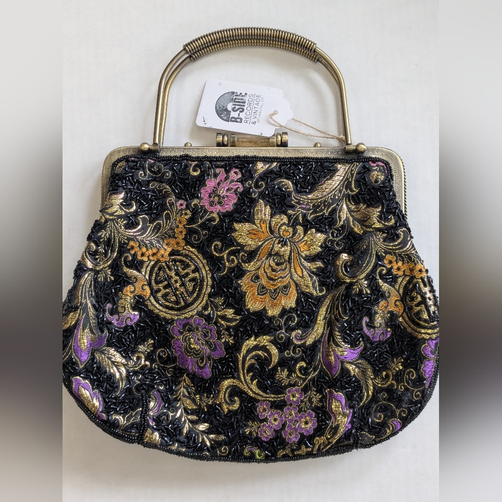 Black and Gold Floral Embroidered Bag